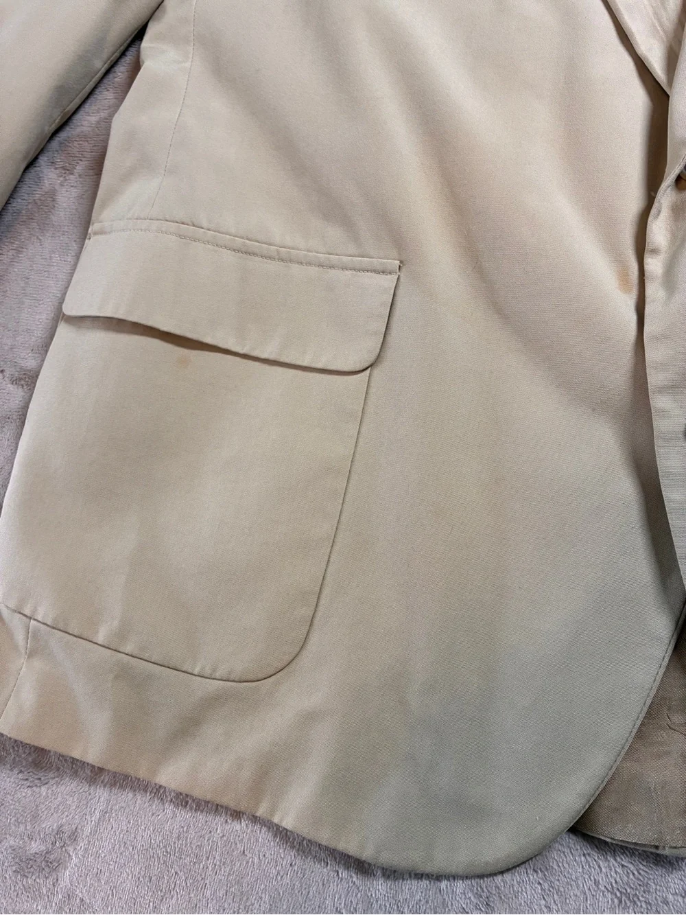 Vintage LL Bean Mens Sport Coat Blazer 48L Khaki Combed Cotton Made In USA Flaws